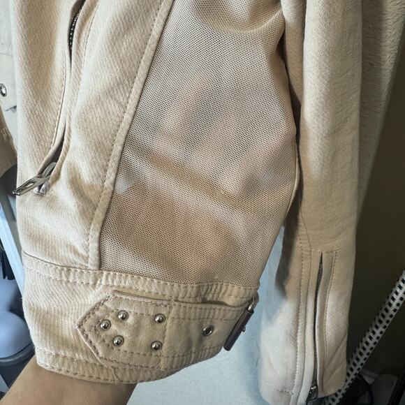 Blank NYC Tan Moto Jacket Mesh Inset Panels Womens sz 2X biker grunge beige - Picture 3 of 8